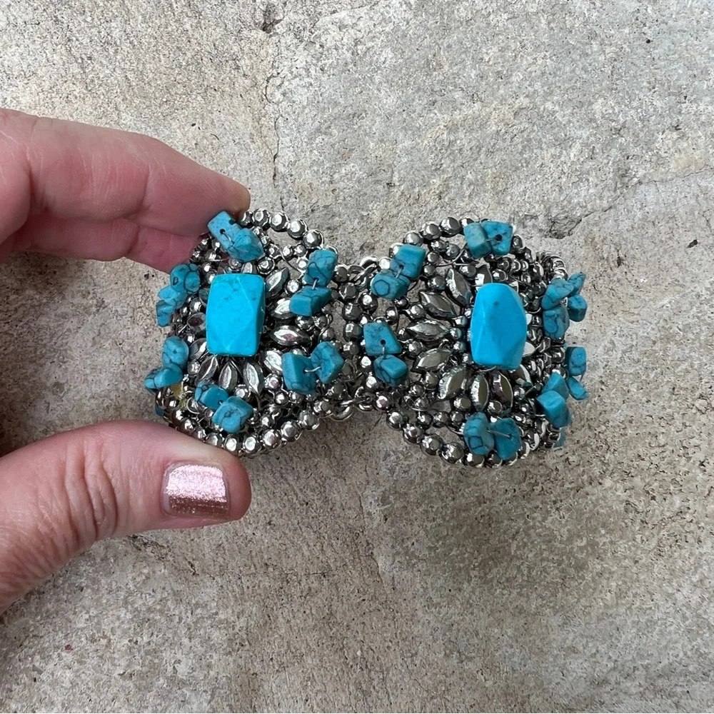 Chico's silver turquoise western toggle bracelet large medallions